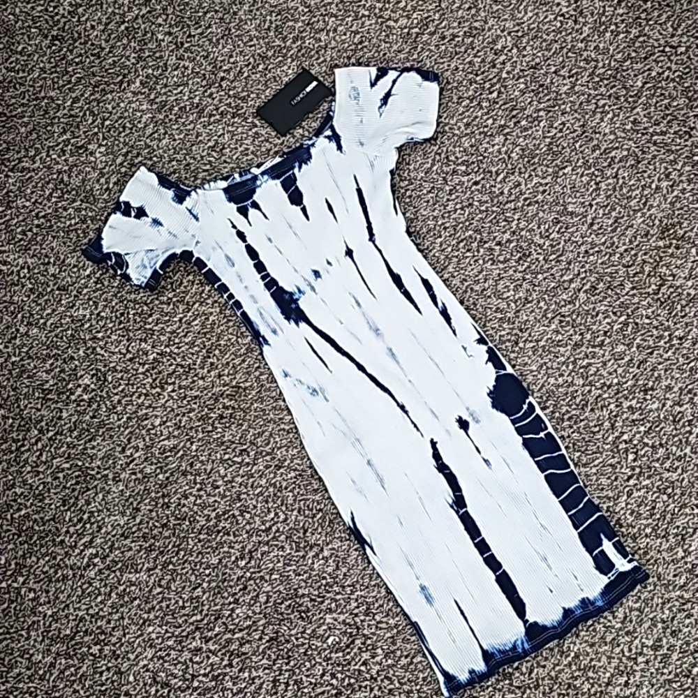 *NEW* Blue & White Tie Dye Ribbed Dress
